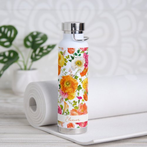 Bright Colorful Poppies Floral Personalized Water Bottle