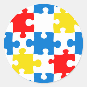 Bright Colorful Puzzle Piece Pattern Classic Round Sticker