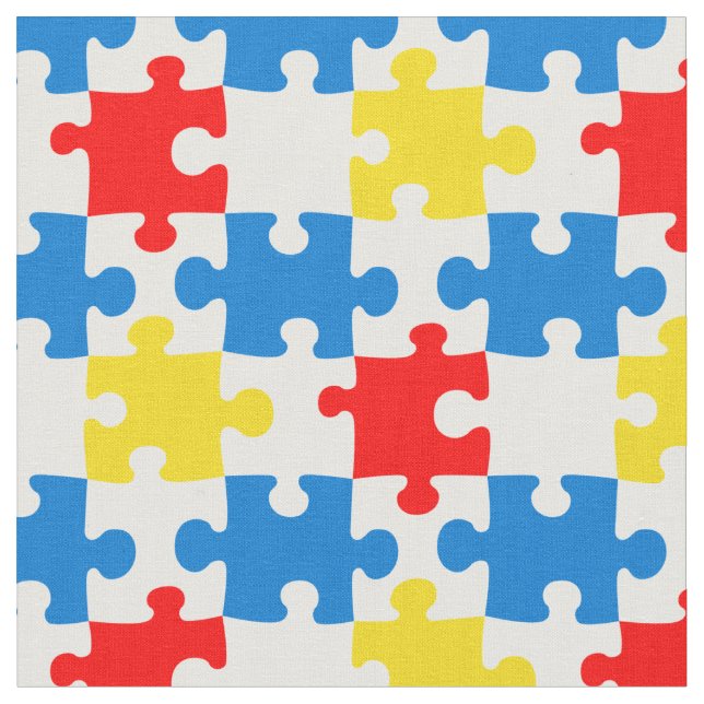 Bright Colorful Puzzle Piece Pattern Fabric (Close Up)