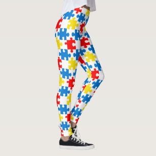 Bright Colorful Puzzle Piece Pattern Leggings