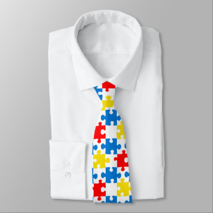 Bright Colorful Puzzle Piece Pattern Neck Tie