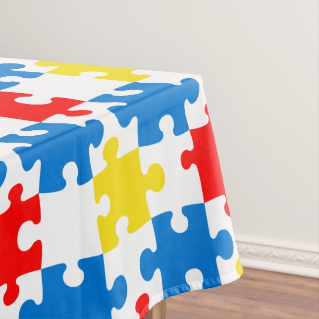 Bright Colorful Puzzle Piece Pattern Tablecloth (In Situ)