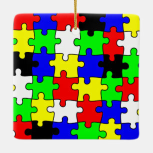 Bright & Colorful Puzzle Pieces Ceramic Ornament