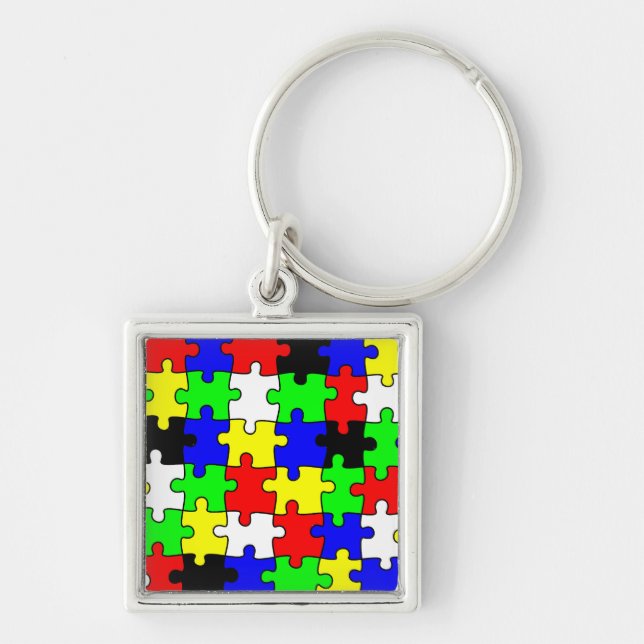 Bright & Colorful Puzzle Pieces Keychain (Front)