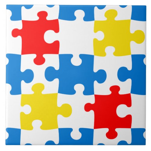 Bright Colorful Puzzle Pieces Pattern Ceramic Tile