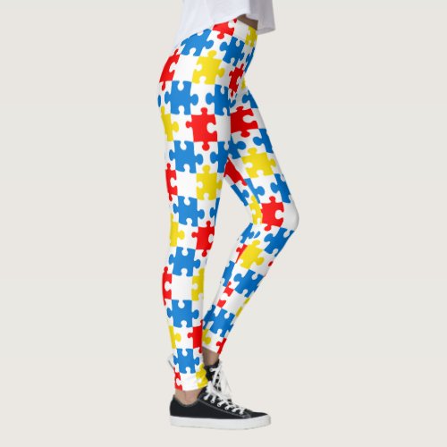 Bright Colorful Puzzle Pieces Pattern Leggings