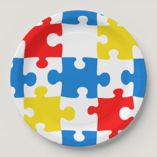 Bright Colorful Puzzle Pieces Pattern Paper Plates