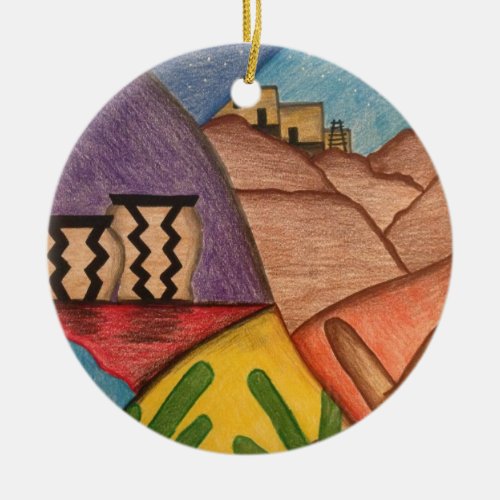 Bright Colorful Rainbow Arizona Folk Art Ceramic Ornament