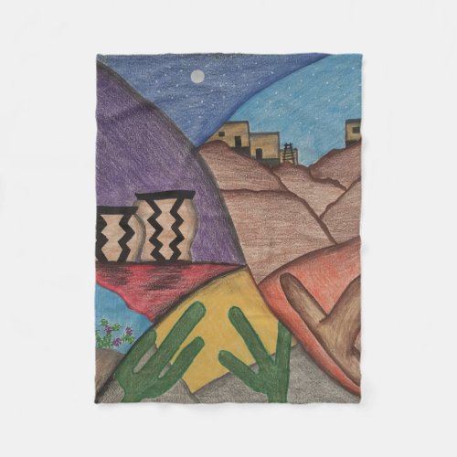 Bright Colorful Rainbow Arizona Folk Art Fleece Blanket