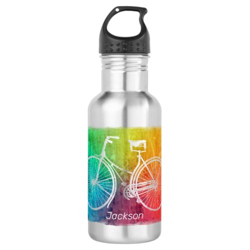 Bright Colorful Rainbow Bicycle Personalised Stainless Steel Water Bottle