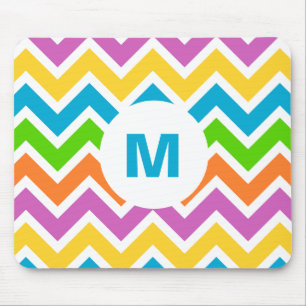 Bright Colorful Rainbow Chevron Monogram Mouse Pad