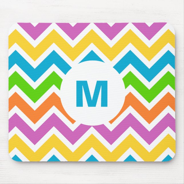 Bright Colorful Rainbow Chevron Monogram Mouse Pad (Front)