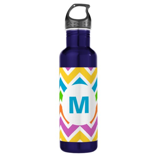 Bright Colorful Rainbow Chevron Monogram Stainless Steel Water Bottle