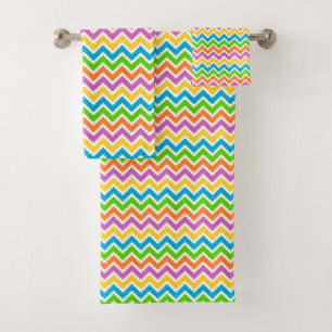 Bright Colorful Rainbow Chevron Pattern Bath Towel Set