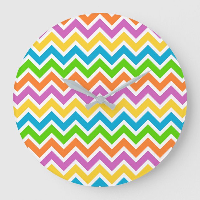 Bright Colorful Rainbow Chevron Pattern Large Clock (Front)