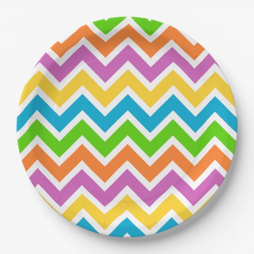 Bright Colorful Rainbow Chevron Pattern Paper Plates