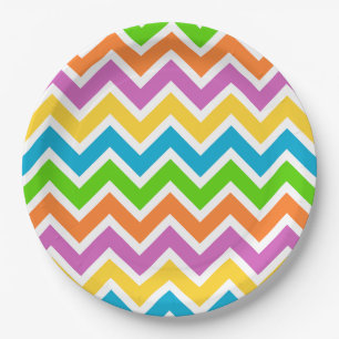 Bright Colorful Rainbow Chevron Pattern Paper Plates
