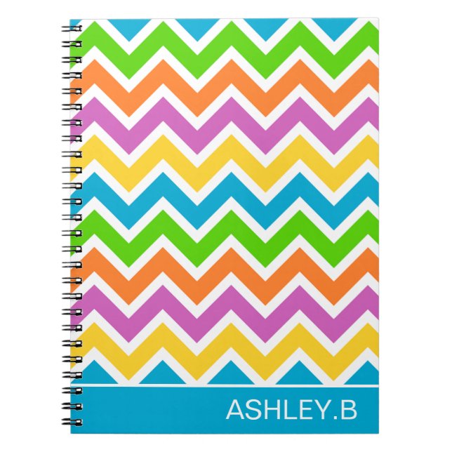 Bright Colorful Rainbow Chevron Personalised Notebook (Front)
