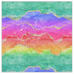 Bright Colorful Rainbow Glitter Gold Agate Fabric