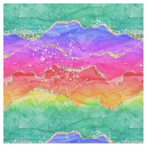 Bright Colorful Rainbow Glitter Gold Agate Fabric