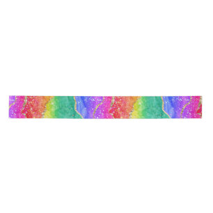 Bright Colorful Rainbow Glitter Gold Agate Satin Ribbon