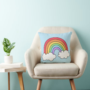 Bright Colorful Rainbow Illustration Throw Pillow