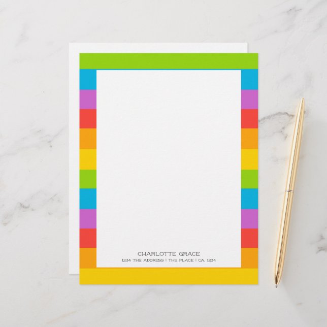 Bright Colorful Rainbow Personalized Letterhead (Front/Back In Situ)
