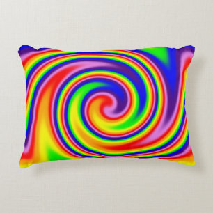 Bright Colorful Rainbow Spiral Swirl Accent Pillow