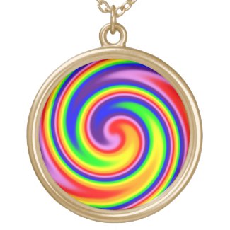 Bright Colorful Rainbow Spiral Swirl Hippie Pride Gold Plated Necklace