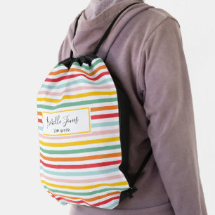 bright colorful rainbow stripe fun school college drawstring bag