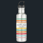 bright colorful rainbow stripe fun school college stainless steel water bottle<br><div class="desc">bright colorful rainbow stripe fun pattern script personalize with name and class (or a different message)</div>