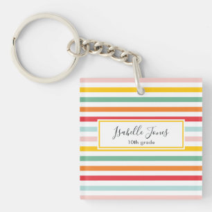 bright colorful rainbow stripe personalized school keychain