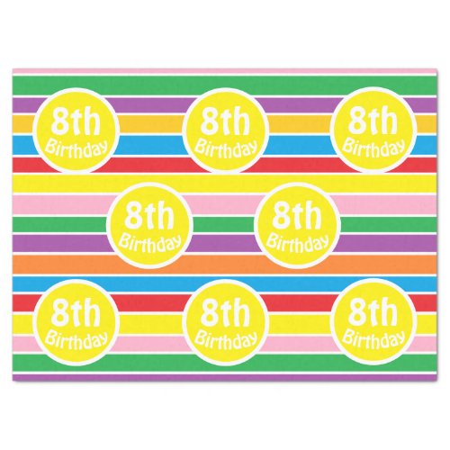 Bright Colorful Rainbow Striped Birthday Age Tissue Paper