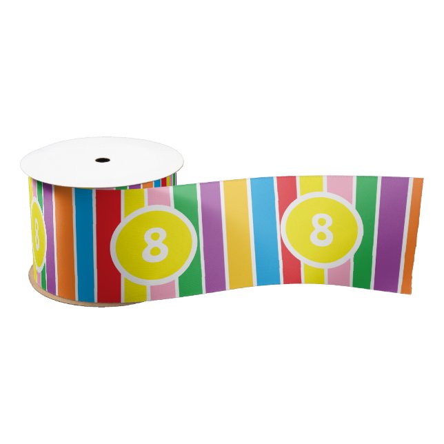 Bright Colorful Rainbow Striped Custom Age Satin Ribbon (Spool)