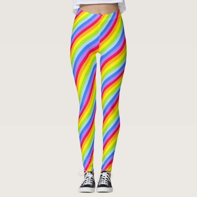 Bright colorful rainbow striped leggings (Front)