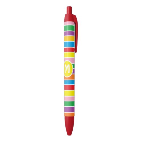 Bright Colorful Rainbow Striped Monogrammed Black Ink Pen