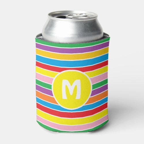 Bright Colorful Rainbow Striped Monogrammed Can Cooler