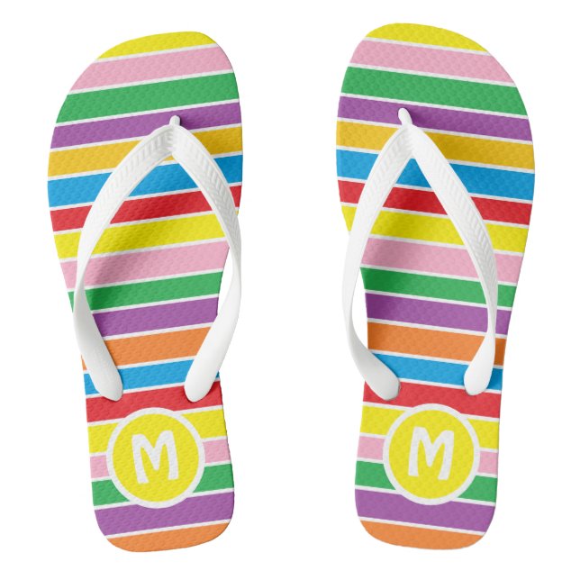 Bright Colorful Rainbow Striped Monogrammed Flip Flops (Footbed)