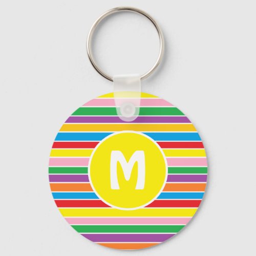 Bright Colorful Rainbow Striped Monogrammed Keychain