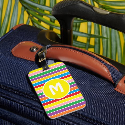 Bright Colorful Rainbow Striped Monogrammed Luggage Tag