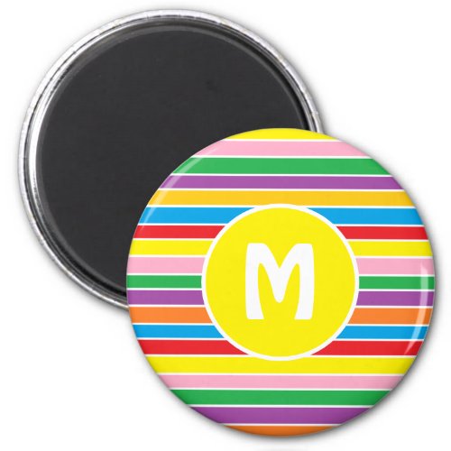 Bright Colorful Rainbow Striped Monogrammed Magnet