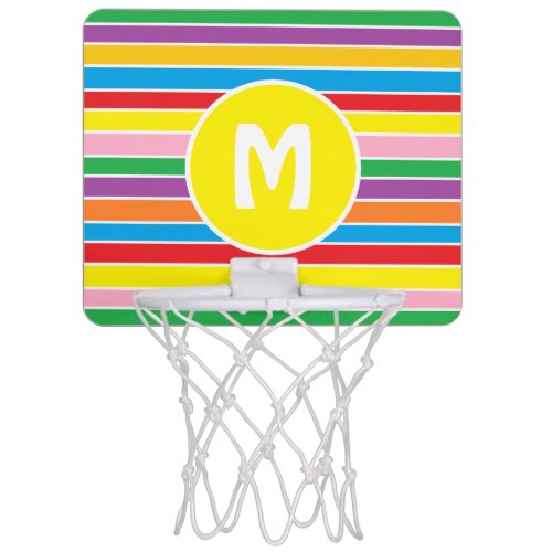 Bright Colorful Rainbow Striped Monogrammed Mini Basketball Hoop