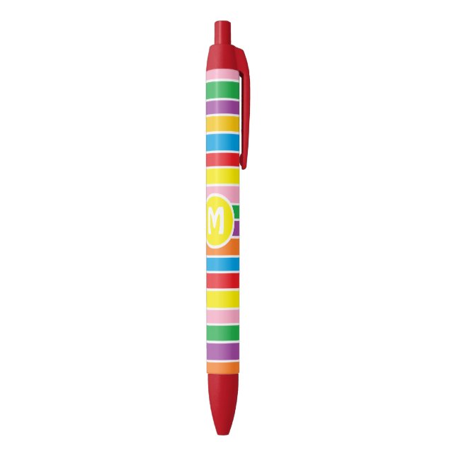 Bright Colorful Rainbow Striped Monogrammed Pen (Bottom (Vertical))
