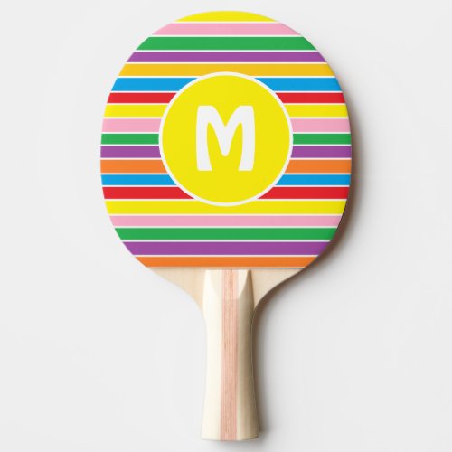 Bright Colorful Rainbow Striped Monogrammed Ping Pong Paddle