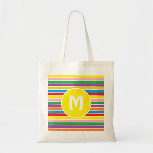 Bright Colorful Rainbow Striped Monogrammed Tote Bag