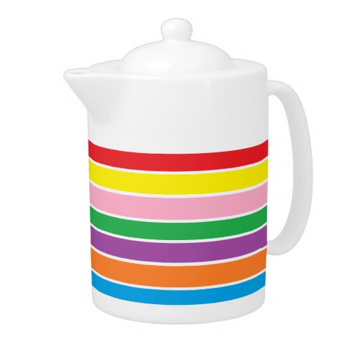 Bright Colorful Rainbow Striped Teapot