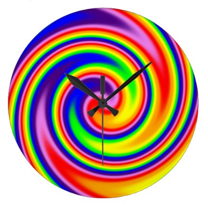 Bright Colorful Rainbow Swirl Bold Colors Large Clock