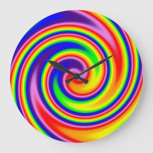 Bright Colorful Rainbow Swirl Bold Colors Large Clock