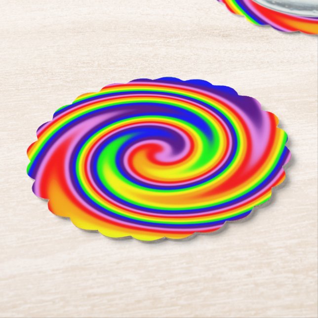 Bright Colorful Rainbow Swirl Bold Colors Paper Coaster (Angled)