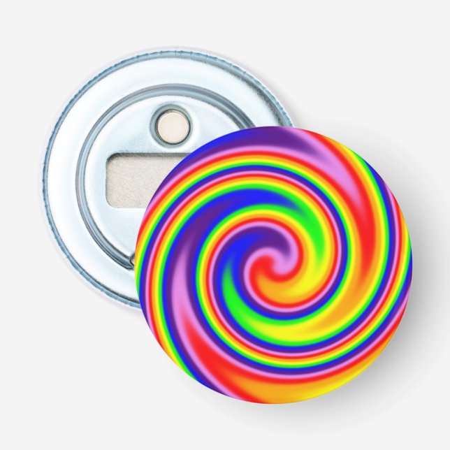 Bright Colorful Rainbow Swirl Soft Focus Spiral Bottle Opener (Front)